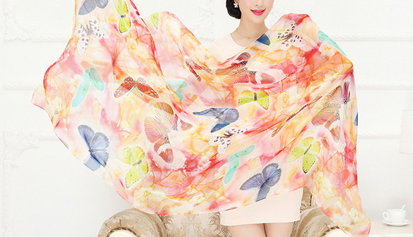 Sexy lady Sarongs seasons High quality elegant Shawl many color 100% Natural silk chiffon scarf keep warm Hot sale fashion Scarves & Wraps