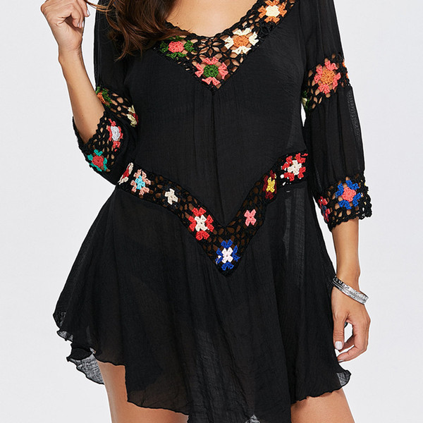 Saida De Beach For Women's 2019 Cover Up The Swimsuit Dress Woman Robe Plage Blanket Hollowed Handhook Flowers Loose Blouses