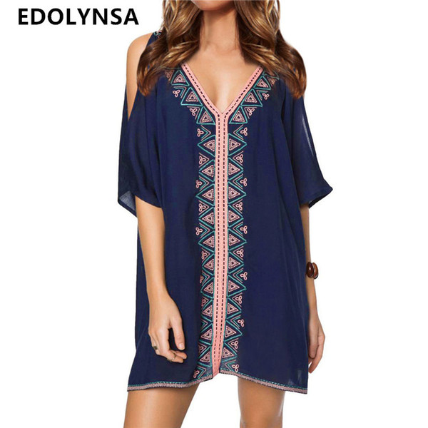 2017 Embroidery Cotton Bathing suit Cover ups Tunics for Beach Robe de Praia Swim suit Cover up Swimwear Women Beachwear #Q347