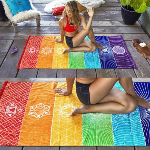 New Rainbow Boho Beach Mat Mandala Blanket Striped Wall Hanging Tapestry Yoga Mat