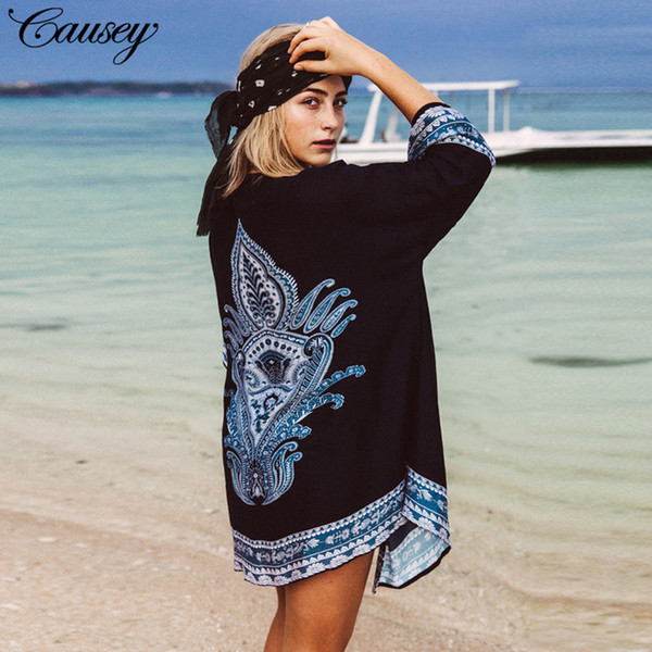 Beachwear For Women Beach Clothing Cover Ups Women's Tunic Woman Cover-Up Nepal Wear Milk Silk Outerwear Shirts Print Acetate