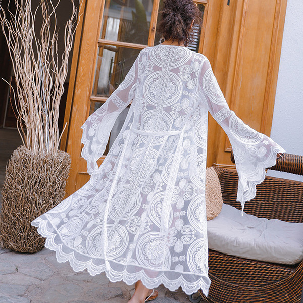 Lady Beach Cover-Ups Womens Swim Wear Bath Dresses Swimming Suit Women's Tunic Cape On Swimsuit Female Kaftan New Trumpet Long