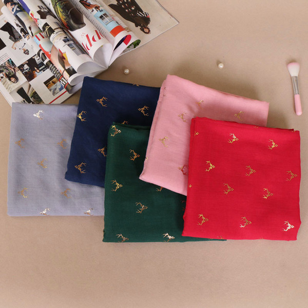 Shawls For Women Brand New Fashion Cute Cotton Scarves 2019 Spring and Autumn Gold Stamping Dear Head Wraps WholesaleLSF098