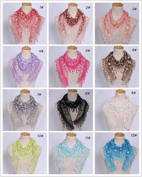 2019 Brand New Scarves High Quality Fashion Women Lace Wraps Classic Spring and Summer Hollow Out Flowers Plain Triangle Scarf LSF099