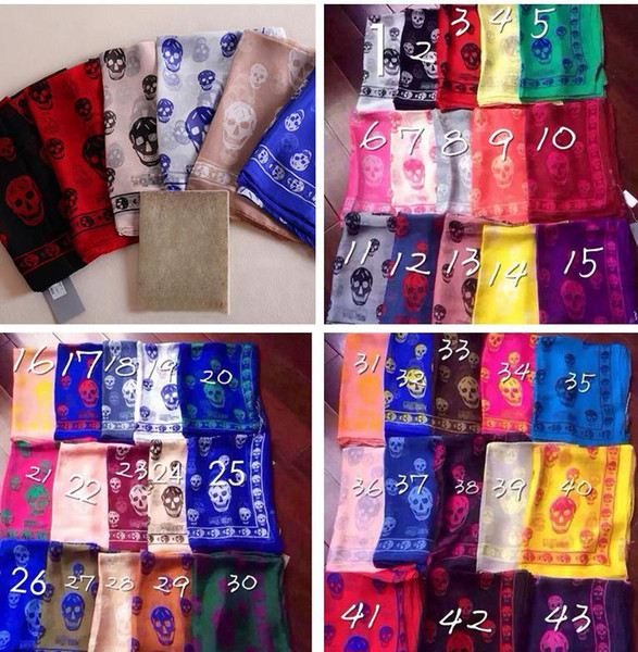 61 colors brand designer skull scarf for women and men Best quality 100% pur silk satin fashion women luxury brand scarves pashmina shawls