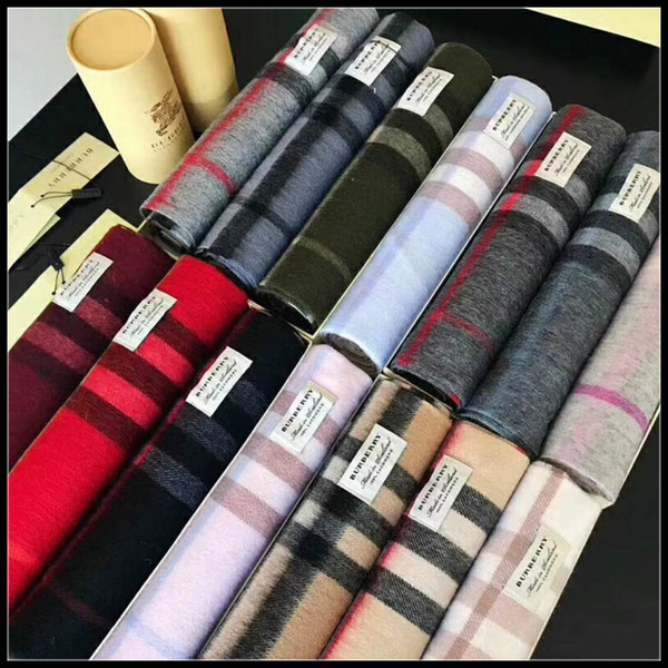 With Roll Tube Box Top Qualtiy Luxury Brand 100% Cashmere Scarf For Women and Men Designer Large Check Scarves Pashmina Infinity Scarfs