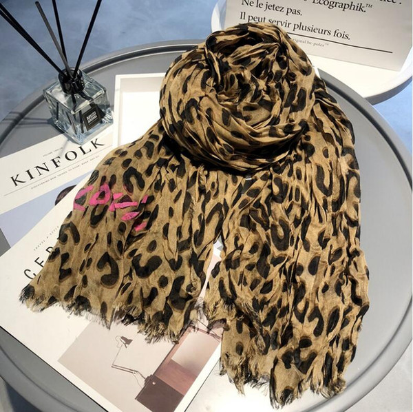 2018 autumn winter new leopard tassel wrinkles casual wild ladies scarf classic print pattern cotton creasing Scarf big size 200cm * 140cm