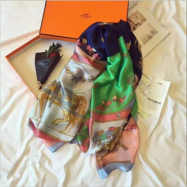 New Multicolor classic Brand Women Silk Scarf Summer Designer Flower Long Scarf Label 180x90Cm Shawl Silk Letter Scarves