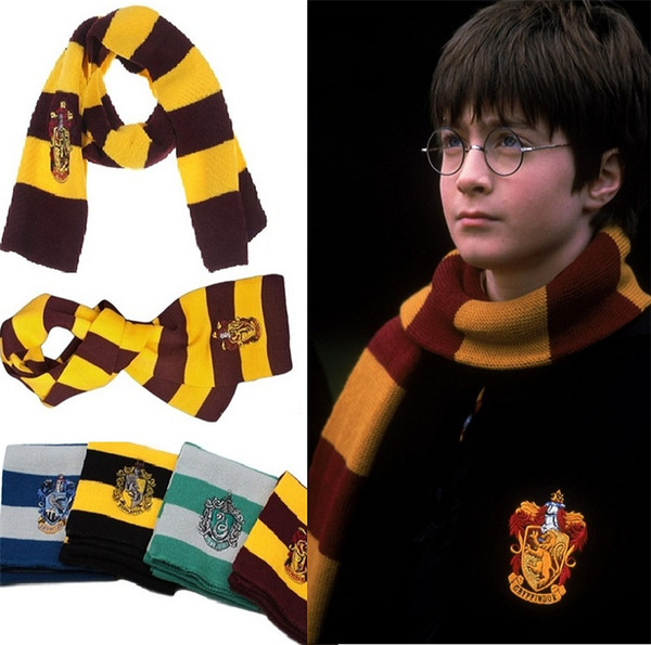 4 Colors Scarves College Scarf Harry Potter Scarves Gryffindor Series Scarf With Badge Cosplay Knit Scarves Halloween Costumes