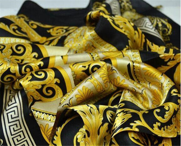 Wholesale Famous Style 100% Silk Scarves For Woman and Men Solid Color Gold Black Neck Print Soft Fashion Shawl Women Silk Scarf Square