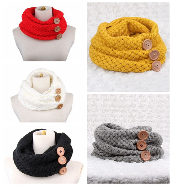 5 color Winter Warm Knit Infinity Scarf Luxury Women Solid Color Crochet Pattern Basic Chunky Big Button Knit Snood Ring Scarf MMA458 100pcs