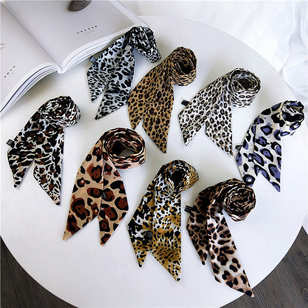 Cravat For Lady 2019 Spring and Summer Brand New Fashion Woman Neckerchief Classic Polyester Ribbon Leopard Print Neck Scarf LSF071