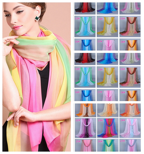 Silk Scarfs New Women\'s Fashion Fade Color Georgette Long Wrap Shawl Beach Silk Scarf gradient color 29Colors 160*50