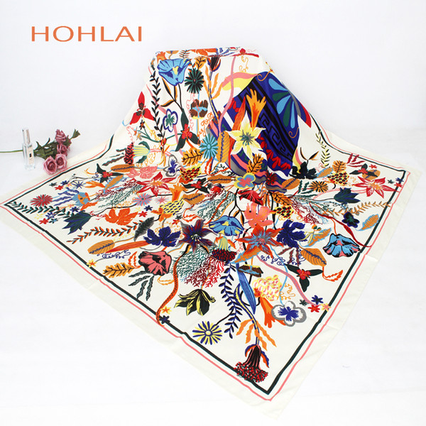 100% Twill Silk Scarf Print Shawl Echarpe Fourlard Femme Square Scarves For Women Hijab Bandanas Bufandas Mujer 130*130cm C19041601