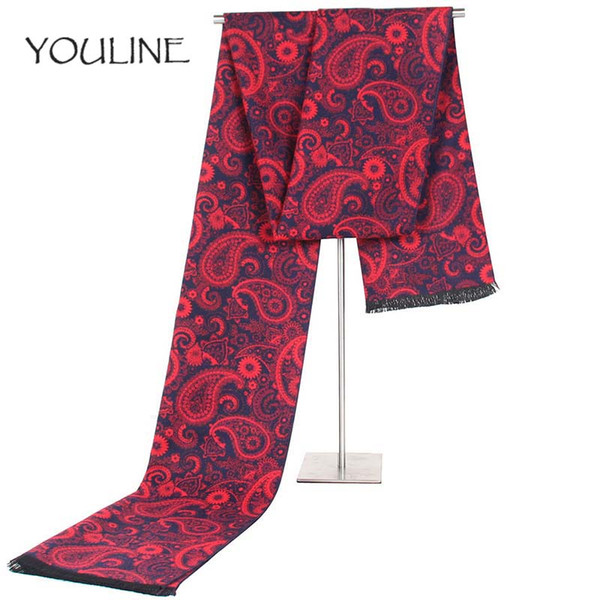 YOULINE Black Red Long Scarves For Men Fashion Accessories Male Pure Silk Scarf Cravat Winter Flowers Pattern Scarf 180*35cm