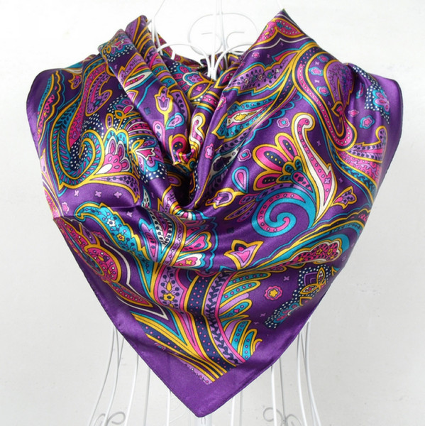 2017 Spring And Autumn Female Satin Scarf,Big Square Scarves Printed,Women Scarf,Purple Polyester Silk Scarf Shawl 90*90cm