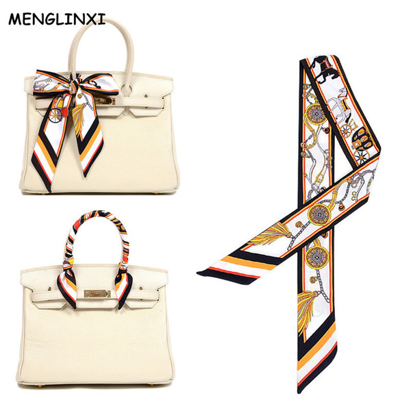 Brand Horse Print Bag Strap Scarf 2018 Womens Silk Scarf Fashion Head Headwear Long Scarves Bag Accessories Ribbon