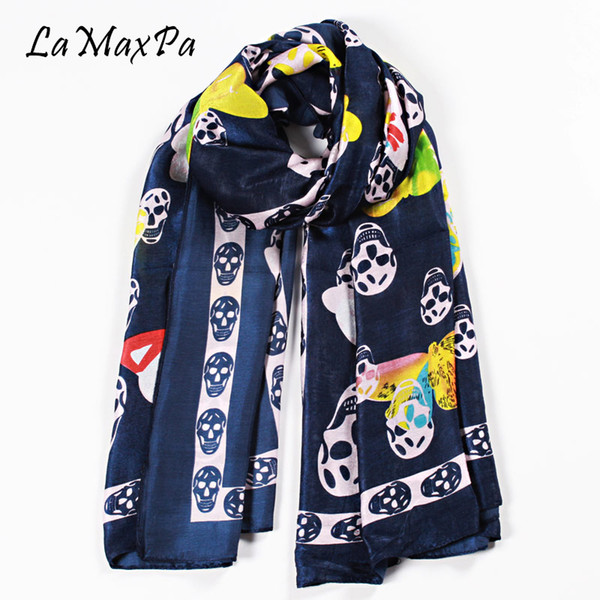 LaMaxPa 2018 Newest Lady Silk Scarf Hip-hop Style Shawl Skull Pattern Scarf Female Elegant Echarpe Mujer Elegante Chal Bufanda