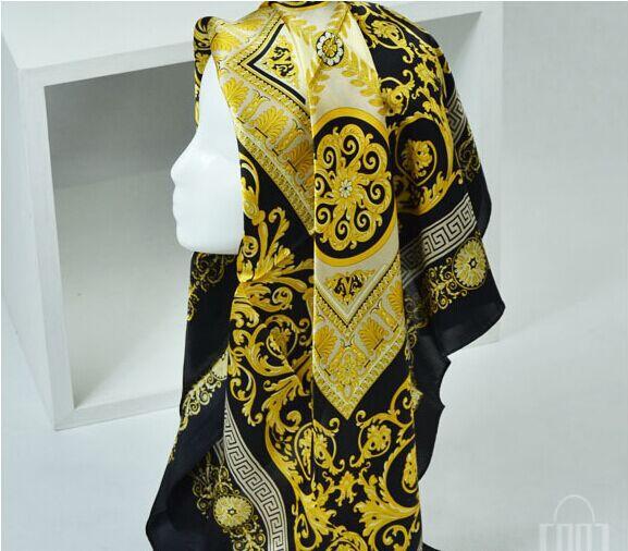 2019 Famous Style 100% Silk Scarves of Woman and Men Solid Color Gold Black Neck Print Soft Fashion Shawl Women Silk Scarf Square