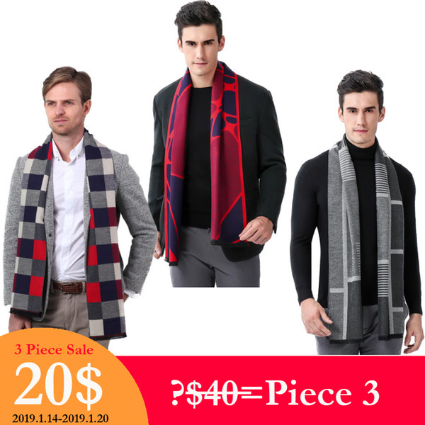 FS 3 Piece Set Long Cashmere Men Scarves Scarf Wrap Shawl Echarpe Homme Tassel Geometric Plaid High Fashion Brand 2018