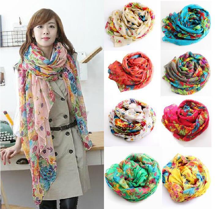 Hot Women's Floral Slik Scarf Bohemia Style Pashmina Flowers Print Foulard Scarves Lady's Neck Dress Shawl Wraps Sarf