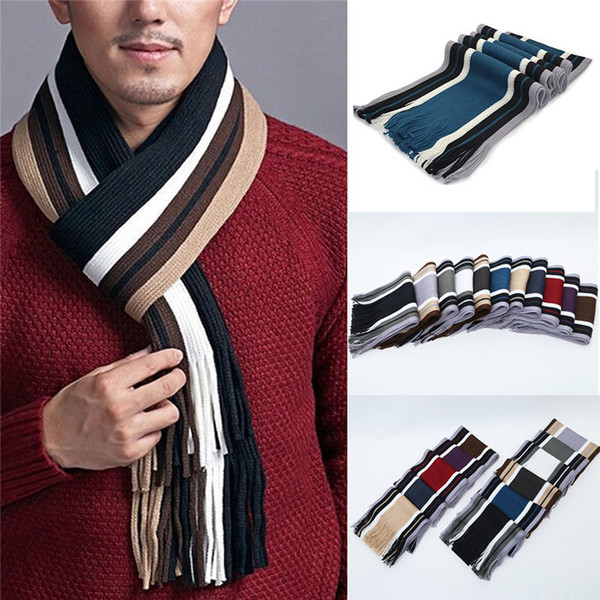 2018 Winter Mens Striped Tassel Scarf Warm Cotton Knitted Long Cashmere Scarves For Men Blanket Shawl Echarpe Fourrure 180x23cm