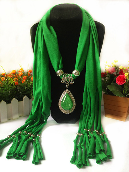 Drops of Water Resin Design Pendant Scarf Jewelry Women Necklace Scarf Fashion Style Beads Tassel Soft Scarf Alloy Accessories T01