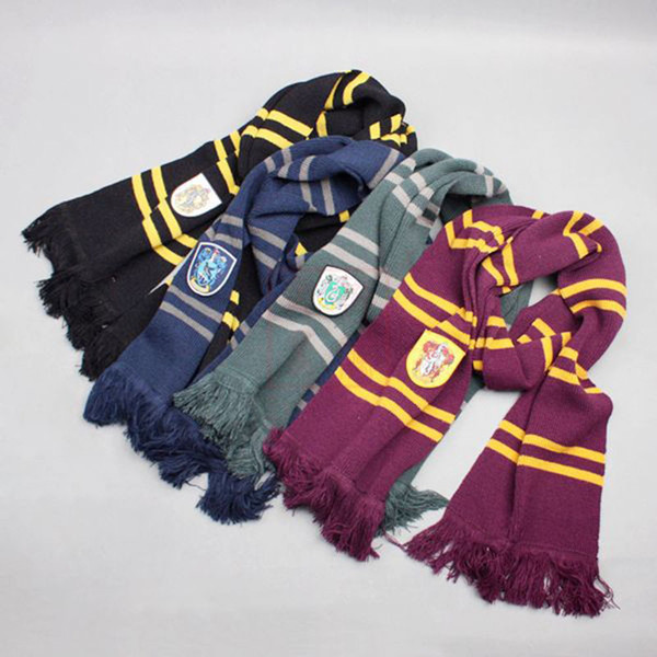 Harry School Gryffindor Ravenclaw Hufflepuff Slytherin Badge Scarves for Men Women Striped Winter Warm Scarf for Birthday Gift