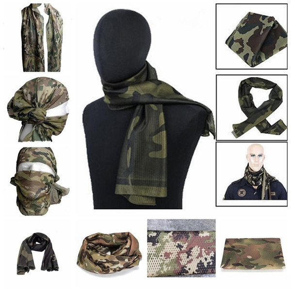 21 Styls Tactical Scarves Camouflage Scarf Cool Tactical Multifunctional Army Mesh Breathable Scarf Wrap Mask 200 PCS K152