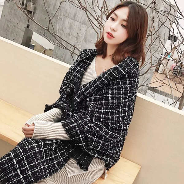 2019 New big brand circle yarn imitation cashmere silver tassel knit warm plaid black and white ladies scarf