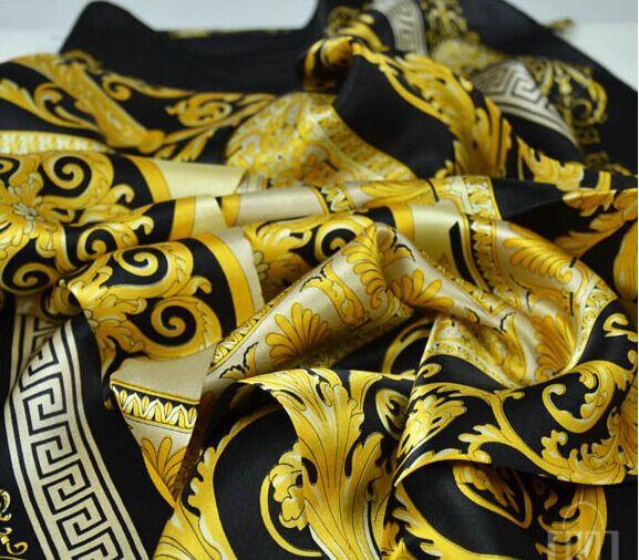 Wholesale-The famous style 100% silk scarves of woman and men solid color gold black Neck print soft fashion Shawl women silk scarf square