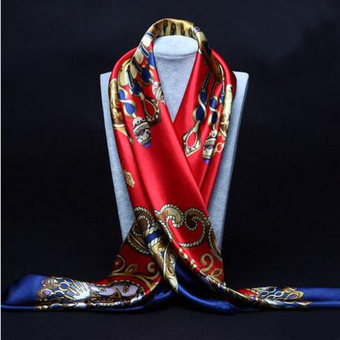 90cm*90cm 2016 Big Size Silk Square Scarf Women Fashion Brand High Quality Imitated Silk Satin Scarves Polyester Shawl Hijab Brand Design