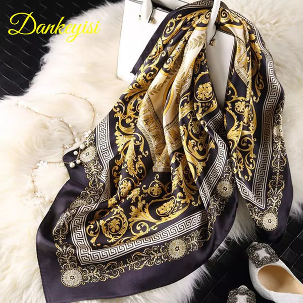 [DANKEYISI] Brand Designer Summer Scarves Women 100% Silk Scarf Luxury Brand Scarves Shawl Hijab Big Square 90*90cm