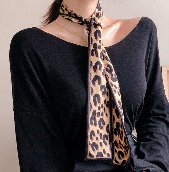 Women Fashion Leopard Grain Scarf Satin Neck Scarf Hairband Headscarf Handbag Choker Ribbon Ribbon Tie Handle Bag Ribbons Scarf 120cm*8cm