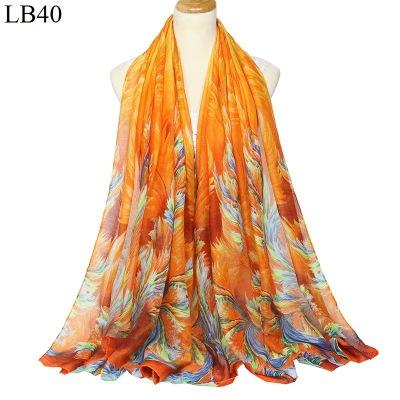 2018 spring Voile Soft Scarf women Lady Peacock Flower print lady Scarf Long Soft Wrap Shawl Stole Pashmina