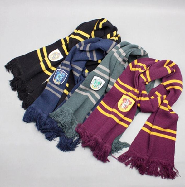 Harry Potter Scarves Slytherin Gryffindor Ravenclaw Hufflepuff Knitted Scarf with Tassels Winter Thicken Wool Warm Cosplay Scarves GGA1403