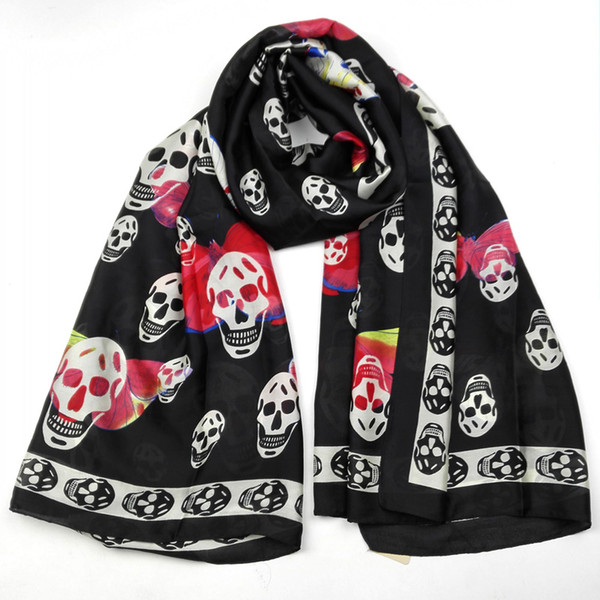 Pure Silk Skull Scarf Women 2018 Spring Autumn Luxury Soft Foulard Silk Shawls Scarves For Ladies Oversized 180*90cm