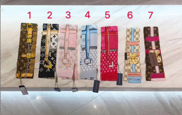 7 colors new fashion Designer scarf ladies slim narrow bag handle silk scarf double-sided printed twill satin brand small ribbon