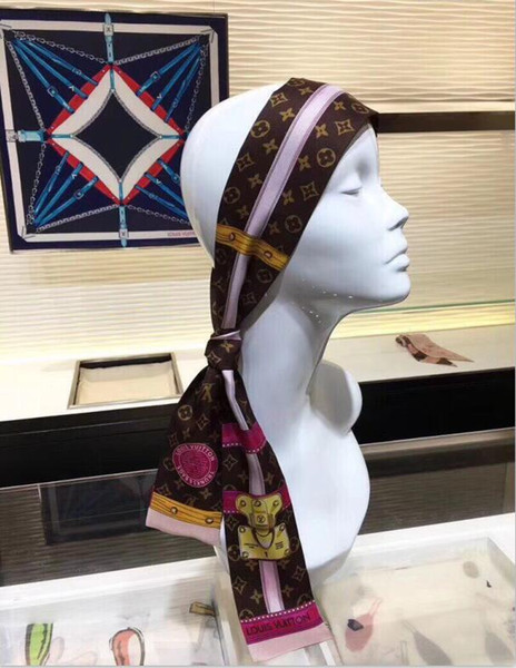 Top brand designer super soft 8*120cm Top level flower silk ribbon fashion classic headband bow tie handbag strap