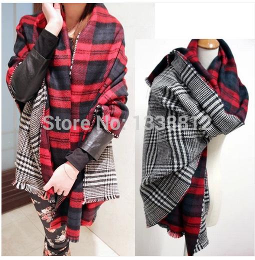 wholesale New 2019 Double Sided Large Plaid Houndstooth Scarf Soft Super thick Warm Scarf Tassel Shawl Scraf