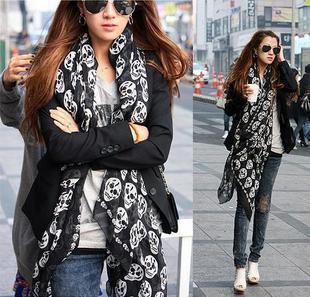 Wholesale-2015 autumn and winter female fluid ultra long paragraph skull scarf silk scarf cape ultralarge dual 50cm*160cm