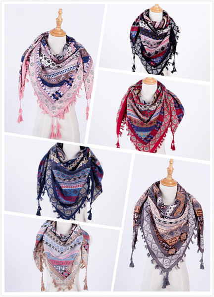 Bohemia national style tassel scarf 110*110cm jacquard large kerchief 3D pattern twill cotton scarves shawls dual purpose Travel essential