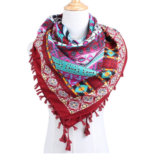 Ethnic Style Large Square Scarf Wrap Floral Cotton Geometry Pattern Printing Scarves Summer Beach Seaside Shawl Fashion 14qj bb