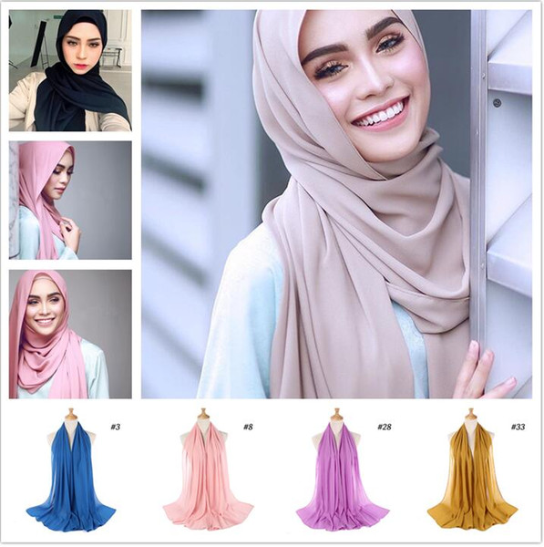 women plain bubble chiffon scarf hijab wrap printe solid color shawls headband muslim hijabs scarves/scarf 47 colors