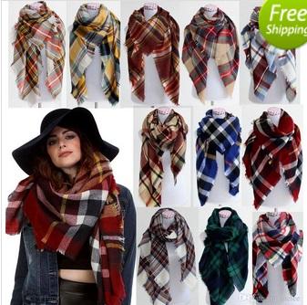2016 Women fashion Plaid Scarf Warm Soft Winter Blanket Pashmina Scarf Oversized Tartan Scarf women Shawl Scarf Scarves & Wraps christmas
