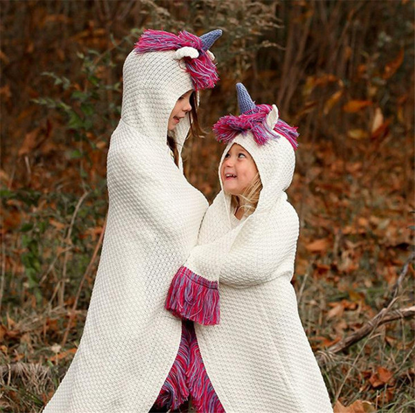 Unicorn Blanket Hooded For Girls Wearable Crochet Knit Throw Magic Hoodie Cloak unicorn hat cape D59