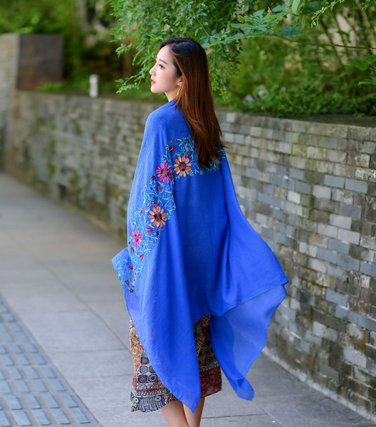 hot sale flowers embroidery scarf a grade cotton Nepal style thin wraps for spring summer autumn beach using 180*90cm 19colors option