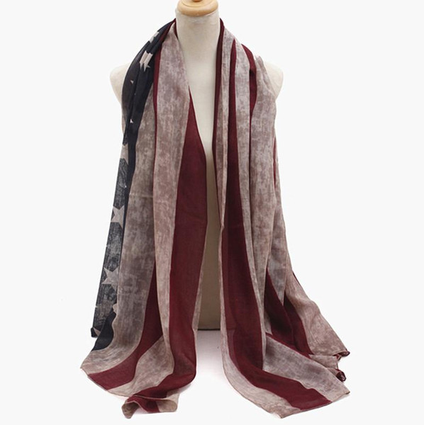 Fashion viscose Vintage American Flag Infinity Scarfs Snood USA Women voile Scarves Shawls