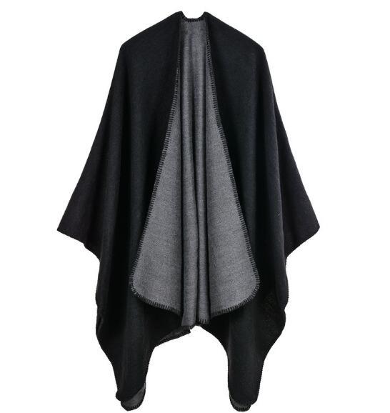 New Autumn and winter pure color scarf Women travel shawl European and American imitation cashmere folk wind thick forks keep warm cape