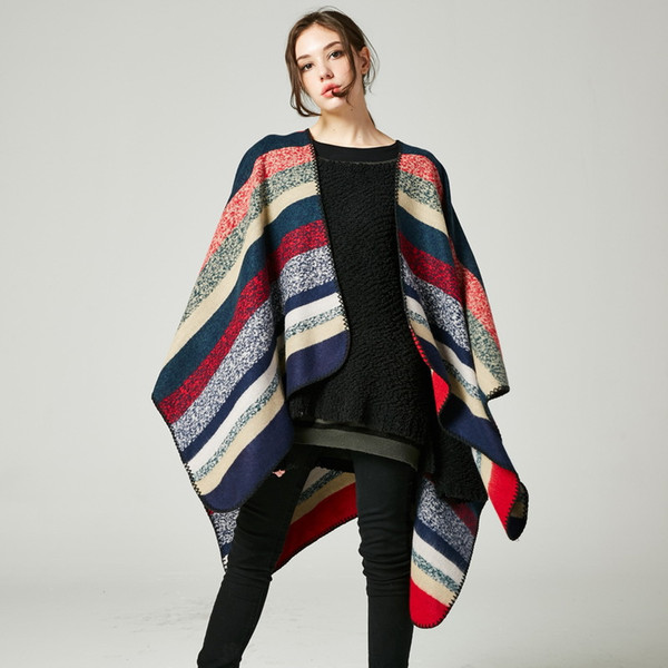 130*150cm Women's Autumn Winter Warm Shawls Poncho Vintage Blanket Lady Knit Shawl Cape Cashmere Scarf Poncho Scarves With High Quality